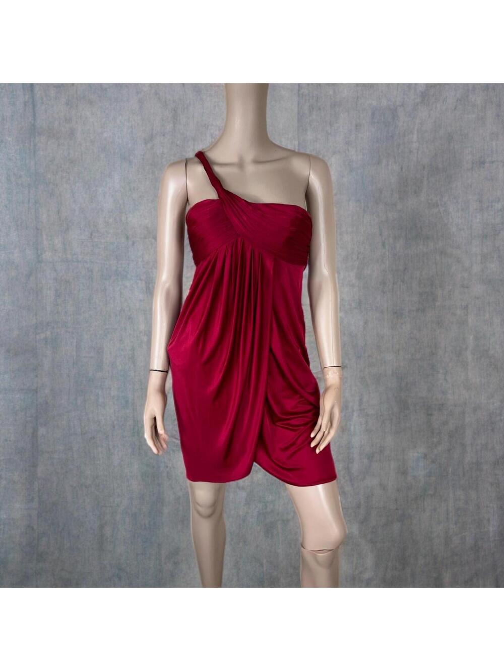 BCBG Ruby Red Strapless Y2K Club One-Shoulder Mini Party Jersey Dress